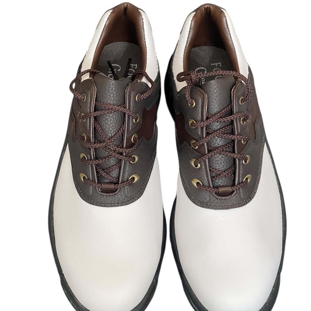 FooJoy Golf white/brown shoes Green Joys Spiked men size 10M - Picture 2 of 16